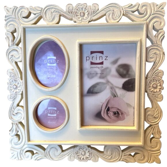 Prinz Vintage? Hard Plastic 3 Photo Picture Frame Ivory. 4x6', 2.5x3.5', 2.5x2.5 - Picture 2 of 13